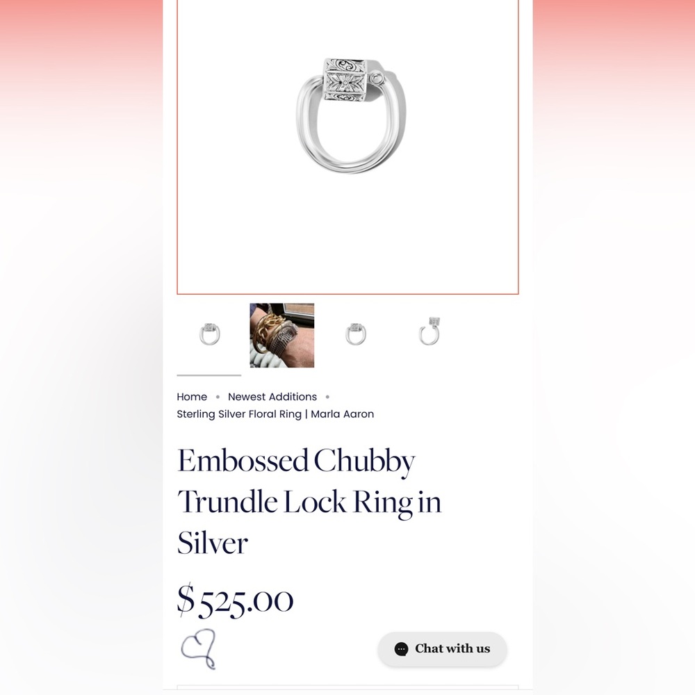 Marla Aaron Sterling Silver Floral Ring
Chubby embossed silver trundle lock